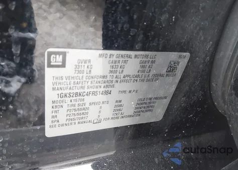 2015 GMC Yukon Slt from USA, damaged, VIN 1GKS2BKC4FR514884